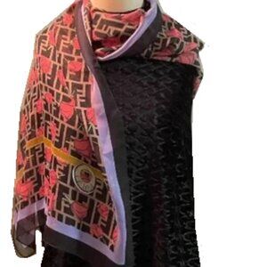 Vintage Fendi Rose Bud Logo Silk Scarf